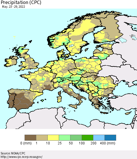 Europe Precipitation (CPC) Thematic Map For 5/23/2022 - 5/29/2022