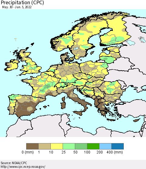 Europe Precipitation (CPC) Thematic Map For 5/30/2022 - 6/5/2022