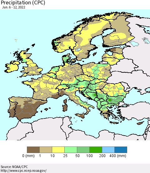 Europe Precipitation (CPC) Thematic Map For 6/6/2022 - 6/12/2022