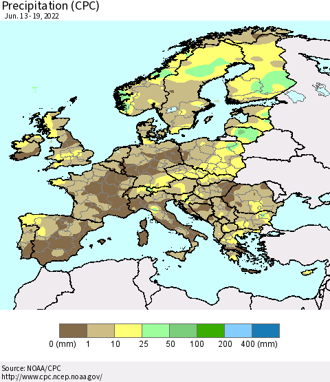 Europe Precipitation (CPC) Thematic Map For 6/13/2022 - 6/19/2022