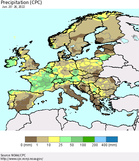 Europe Precipitation (CPC) Thematic Map For 6/20/2022 - 6/26/2022