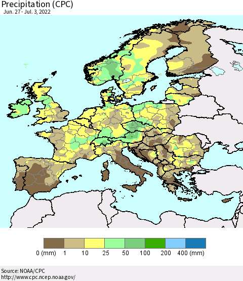 Europe Precipitation (CPC) Thematic Map For 6/27/2022 - 7/3/2022
