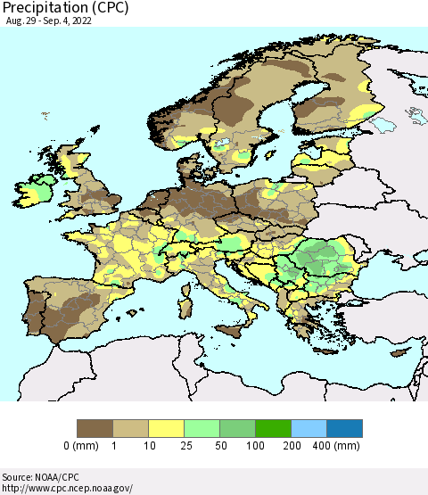 Europe Precipitation (CPC) Thematic Map For 8/29/2022 - 9/4/2022