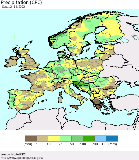 Europe Precipitation (CPC) Thematic Map For 9/12/2022 - 9/18/2022