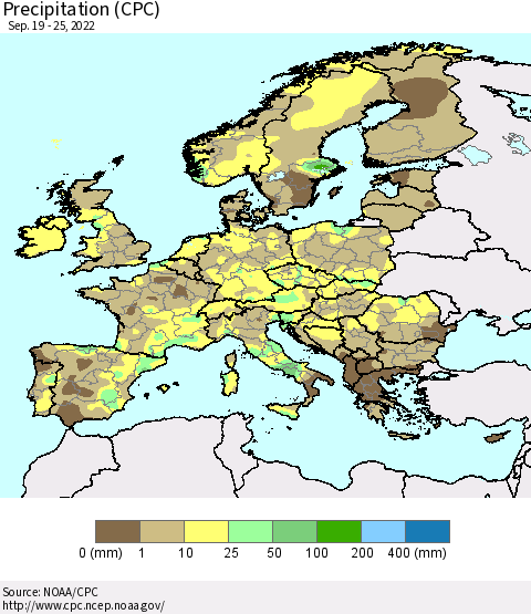 Europe Precipitation (CPC) Thematic Map For 9/19/2022 - 9/25/2022