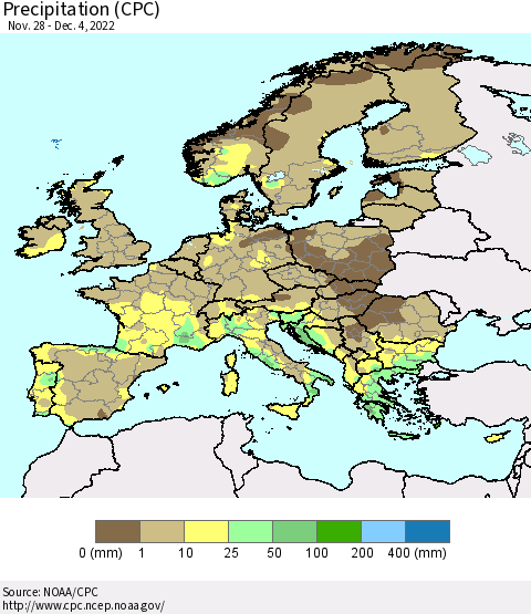 Europe Precipitation (CPC) Thematic Map For 11/28/2022 - 12/4/2022