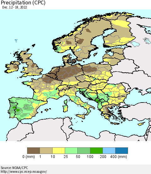 Europe Precipitation (CPC) Thematic Map For 12/12/2022 - 12/18/2022