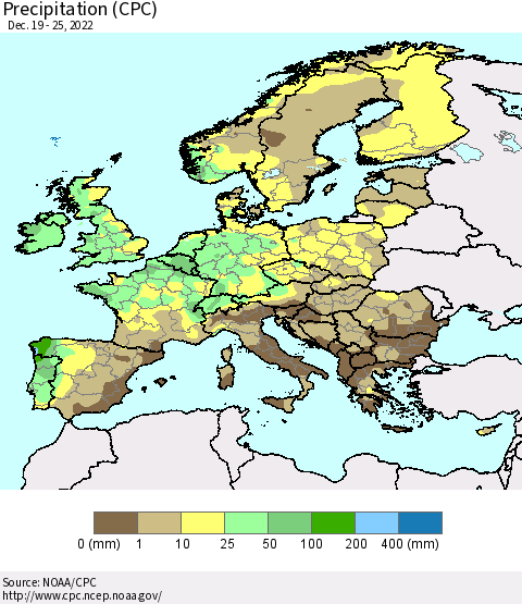 Europe Precipitation (CPC) Thematic Map For 12/19/2022 - 12/25/2022