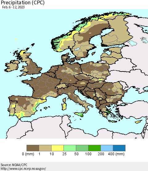 Europe Precipitation (CPC) Thematic Map For 2/6/2023 - 2/12/2023