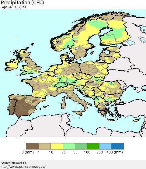 Europe Precipitation (CPC) Thematic Map For 4/24/2023 - 4/30/2023