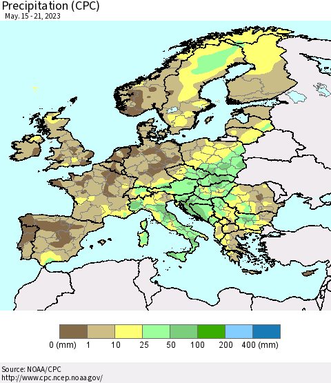 Europe Precipitation (CPC) Thematic Map For 5/15/2023 - 5/21/2023