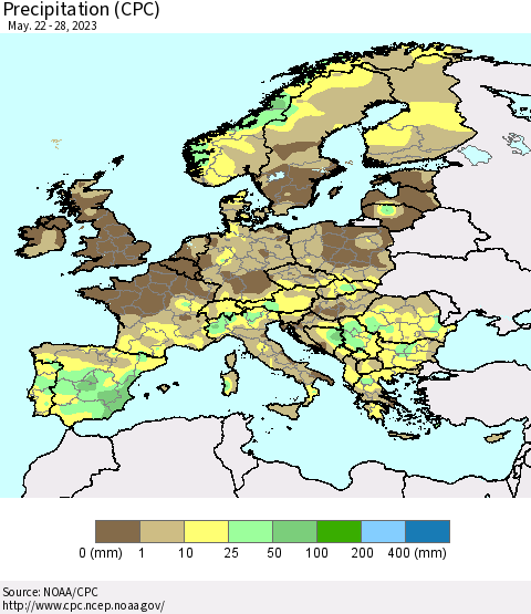 Europe Precipitation (CPC) Thematic Map For 5/22/2023 - 5/28/2023