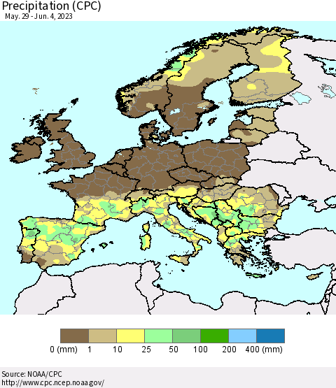 Europe Precipitation (CPC) Thematic Map For 5/29/2023 - 6/4/2023