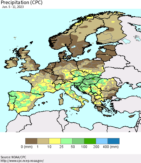 Europe Precipitation (CPC) Thematic Map For 6/5/2023 - 6/11/2023