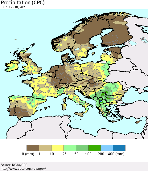 Europe Precipitation (CPC) Thematic Map For 6/12/2023 - 6/18/2023