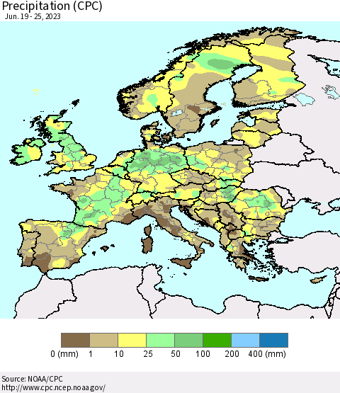Europe Precipitation (CPC) Thematic Map For 6/19/2023 - 6/25/2023