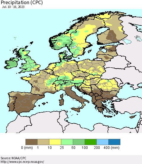 Europe Precipitation (CPC) Thematic Map For 7/10/2023 - 7/16/2023
