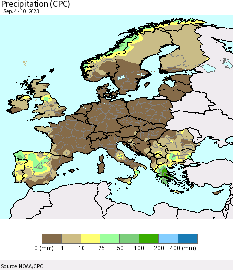 Europe Precipitation (CPC) Thematic Map For 9/4/2023 - 9/10/2023