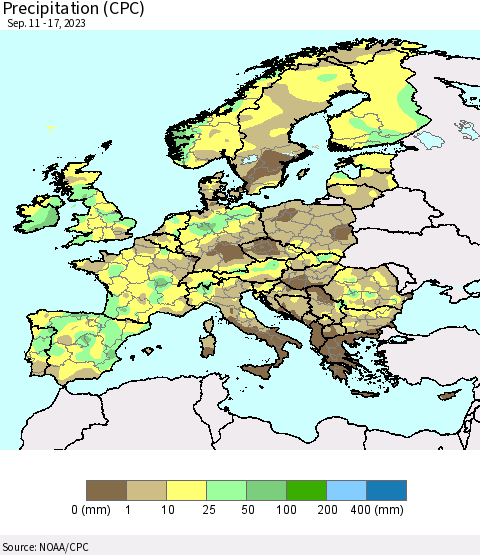 Europe Precipitation (CPC) Thematic Map For 9/11/2023 - 9/17/2023