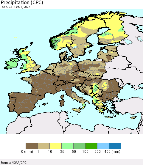 Europe Precipitation (CPC) Thematic Map For 9/25/2023 - 10/1/2023