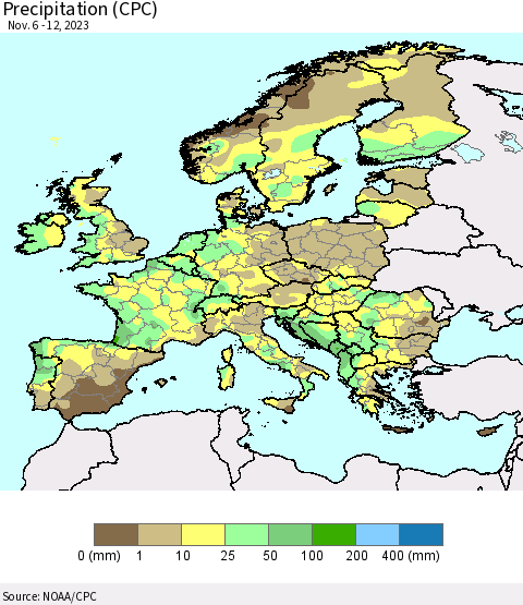 Europe Precipitation (CPC) Thematic Map For 11/6/2023 - 11/12/2023