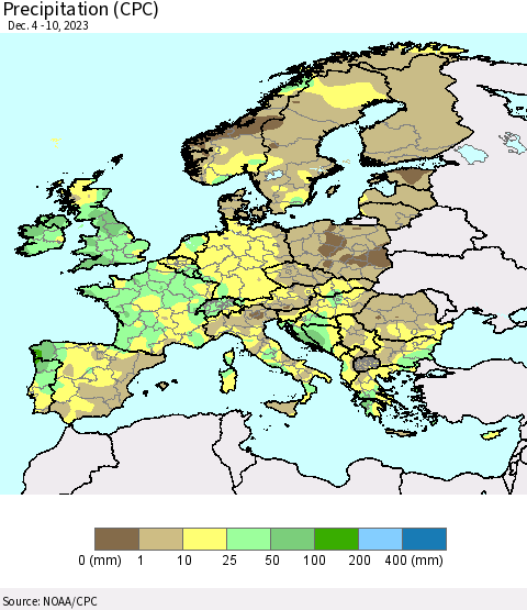 Europe Precipitation (CPC) Thematic Map For 12/4/2023 - 12/10/2023
