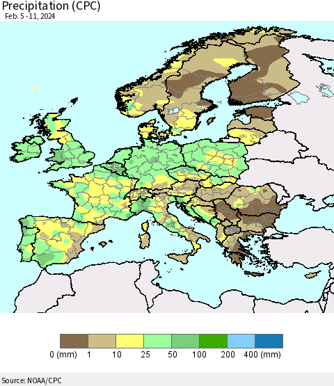 Europe Precipitation (CPC) Thematic Map For 2/5/2024 - 2/11/2024
