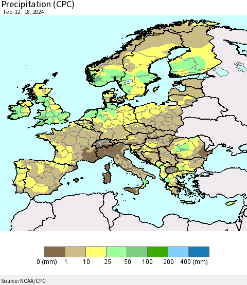 Europe Precipitation (CPC) Thematic Map For 2/12/2024 - 2/18/2024