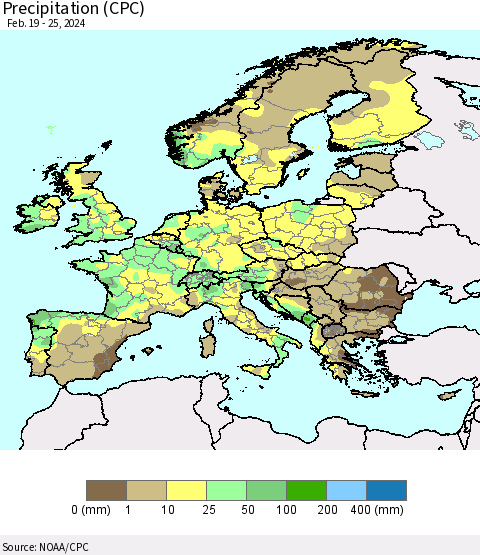Europe Precipitation (CPC) Thematic Map For 2/19/2024 - 2/25/2024