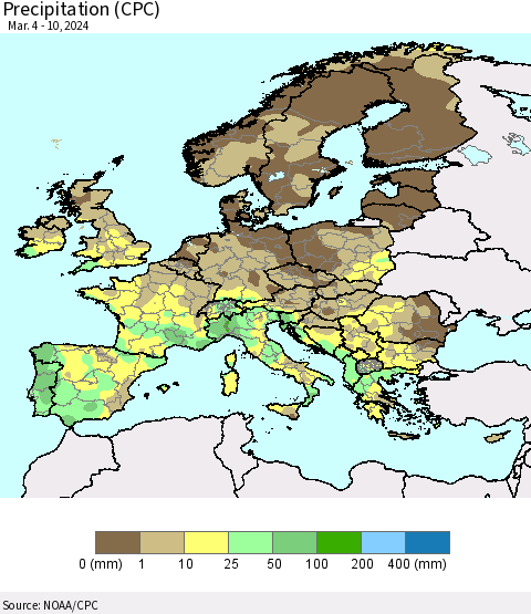 Europe Precipitation (CPC) Thematic Map For 3/4/2024 - 3/10/2024