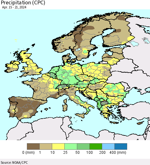 Europe Precipitation (CPC) Thematic Map For 4/15/2024 - 4/21/2024