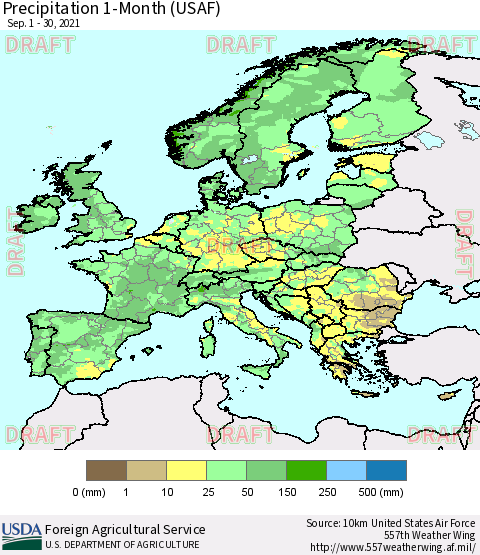 Europe Precipitation 1-Month (USAF) Thematic Map For 9/1/2021 - 9/30/2021