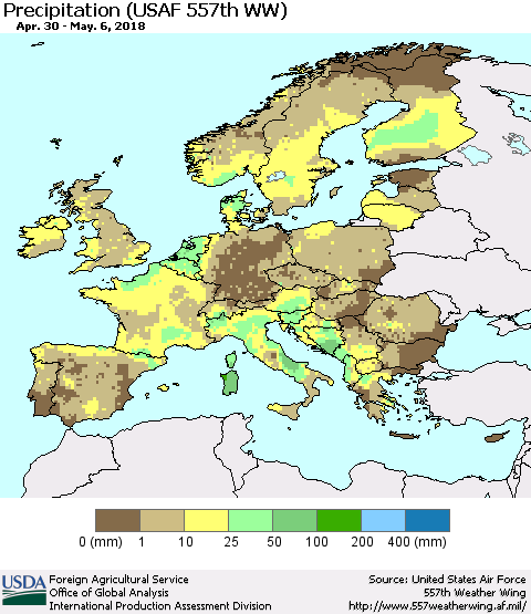 Europe Precipitation (USAF 557th WW) Thematic Map For 4/30/2018 - 5/6/2018