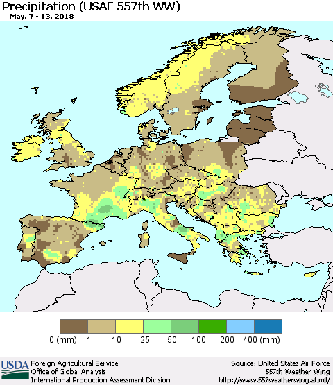 Europe Precipitation (USAF 557th WW) Thematic Map For 5/7/2018 - 5/13/2018