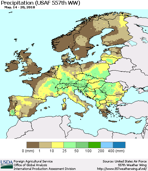 Europe Precipitation (USAF 557th WW) Thematic Map For 5/14/2018 - 5/20/2018