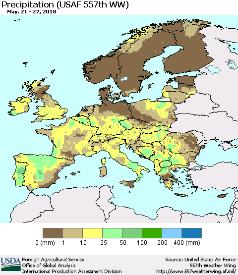 Europe Precipitation (USAF 557th WW) Thematic Map For 5/21/2018 - 5/27/2018