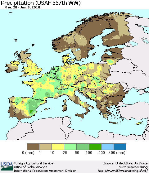 Europe Precipitation (USAF 557th WW) Thematic Map For 5/28/2018 - 6/3/2018