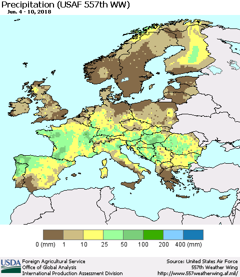 Europe Precipitation (USAF 557th WW) Thematic Map For 6/4/2018 - 6/10/2018