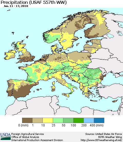 Europe Precipitation (USAF 557th WW) Thematic Map For 6/11/2018 - 6/17/2018