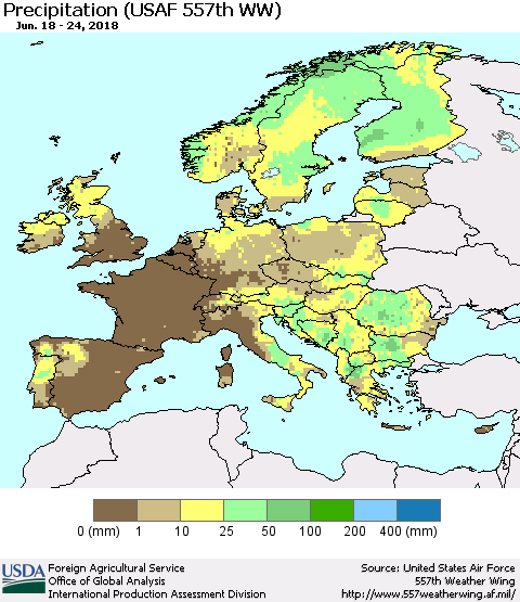 Europe Precipitation (USAF 557th WW) Thematic Map For 6/18/2018 - 6/24/2018