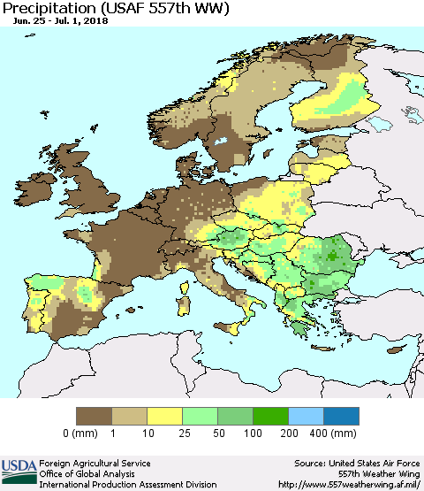 Europe Precipitation (USAF 557th WW) Thematic Map For 6/25/2018 - 7/1/2018