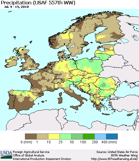 Europe Precipitation (USAF 557th WW) Thematic Map For 7/9/2018 - 7/15/2018