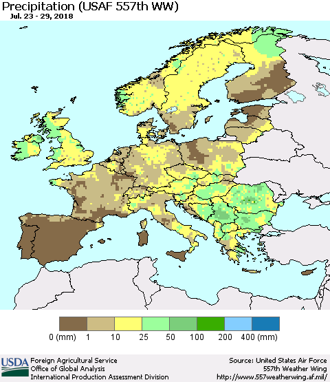 Europe Precipitation (USAF 557th WW) Thematic Map For 7/23/2018 - 7/29/2018