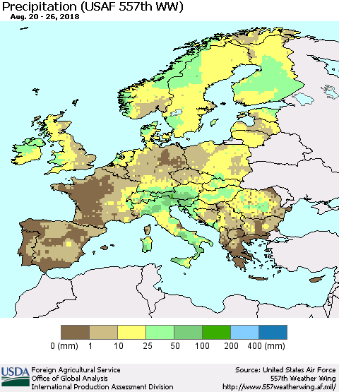 Europe Precipitation (USAF 557th WW) Thematic Map For 8/20/2018 - 8/26/2018