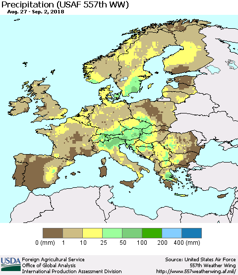 Europe Precipitation (USAF 557th WW) Thematic Map For 8/27/2018 - 9/2/2018
