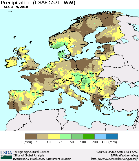 Europe Precipitation (USAF 557th WW) Thematic Map For 9/3/2018 - 9/9/2018