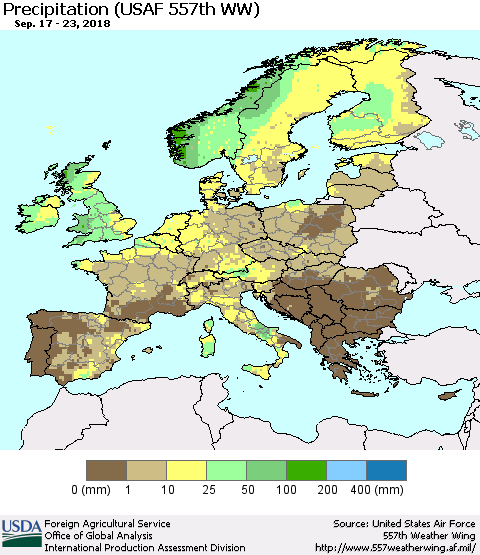 Europe Precipitation (USAF 557th WW) Thematic Map For 9/17/2018 - 9/23/2018