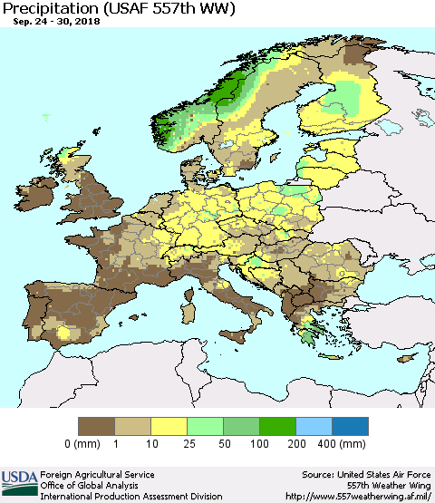 Europe Precipitation (USAF 557th WW) Thematic Map For 9/24/2018 - 9/30/2018