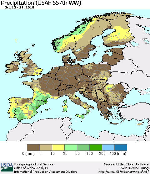 Europe Precipitation (USAF 557th WW) Thematic Map For 10/15/2018 - 10/21/2018