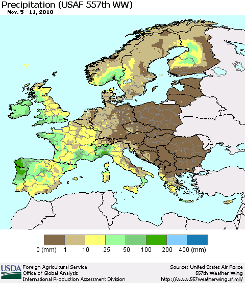 Europe Precipitation (USAF 557th WW) Thematic Map For 11/5/2018 - 11/11/2018